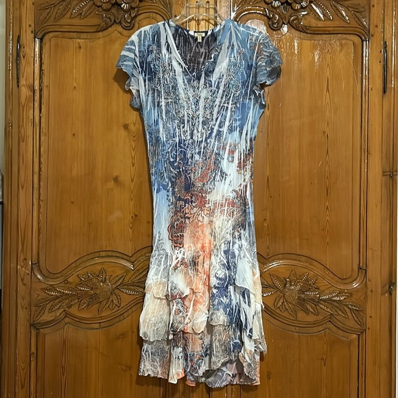 Reba Dresses & Skirts - Reba Lightweight and Flowy Embelidhed Cap Skeeve Tiered Hem Midi Dress.  1X